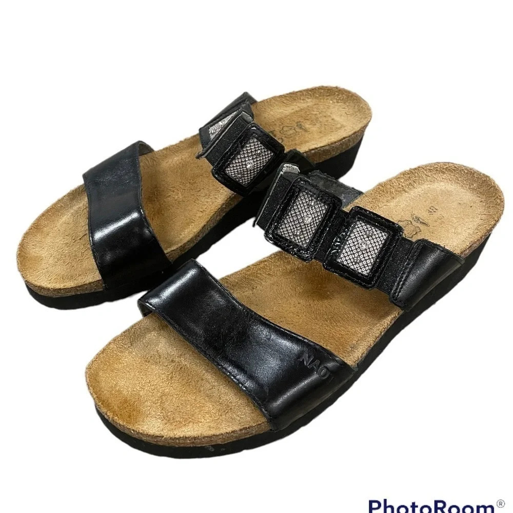 NAOT Slip On Sandals Black Leather size EU 38/ Ladies 7